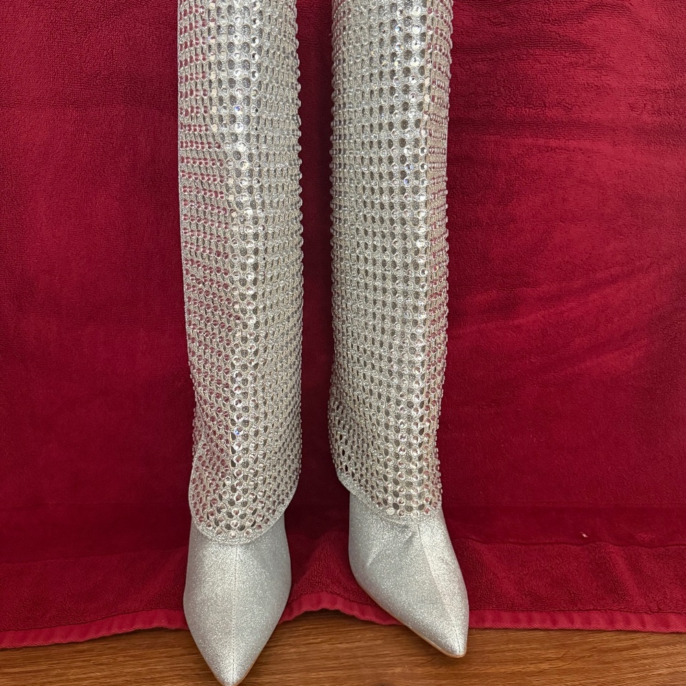 Gianni Bini, Lowry Glitter Rhinestone Fold over Stiletto Boots SZ 7,8,9 Orig 225